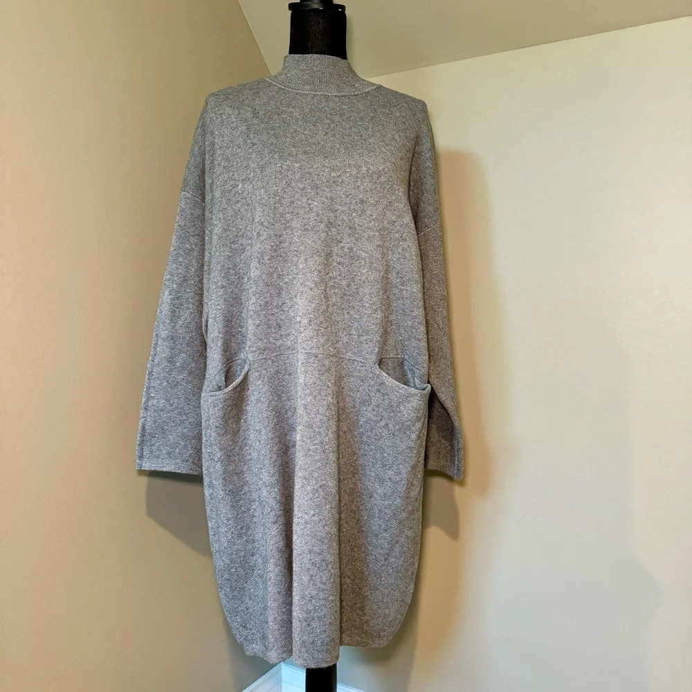 NWT‎ Pinch Double Pocket Tunic Dress in Grey size Large. Mock neck, long sleeve
